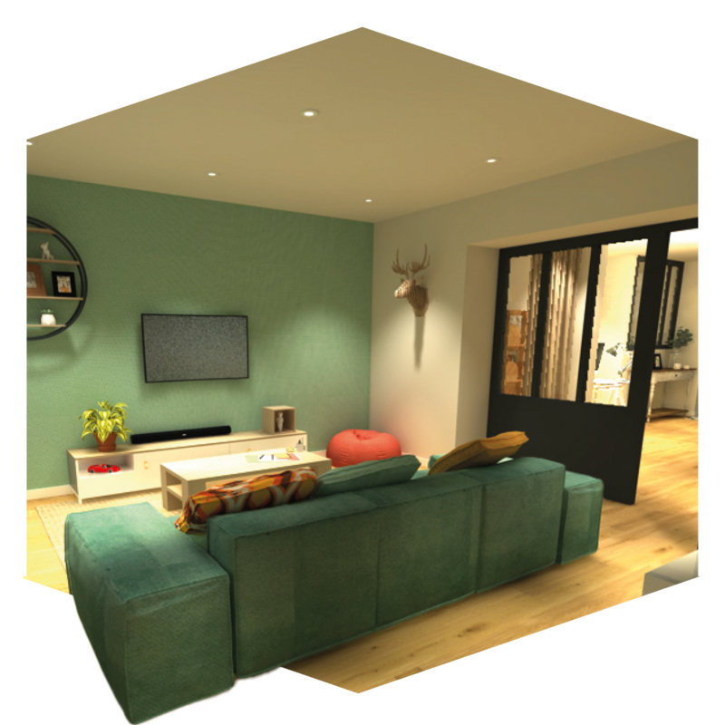 Vue 3D intérieure extension maison